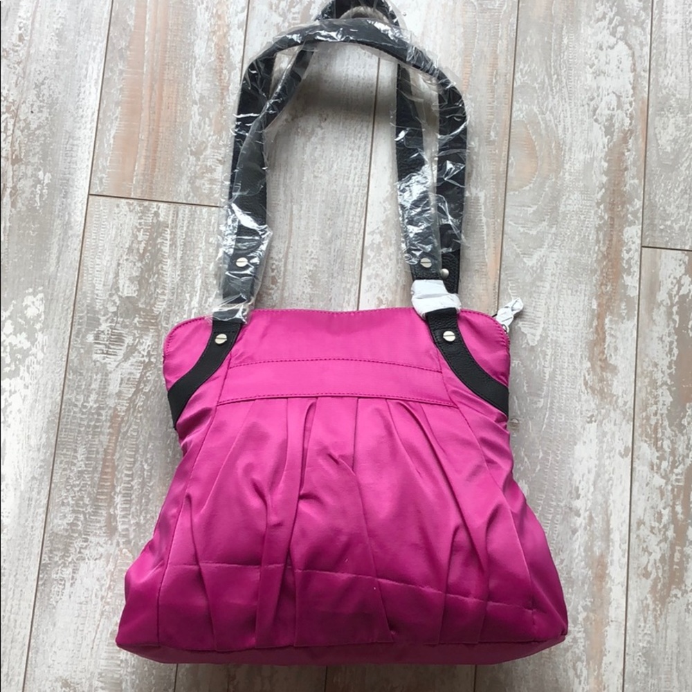 Baggallini Magenta Trapezoid Pleated Tote - Picture 2 of 4